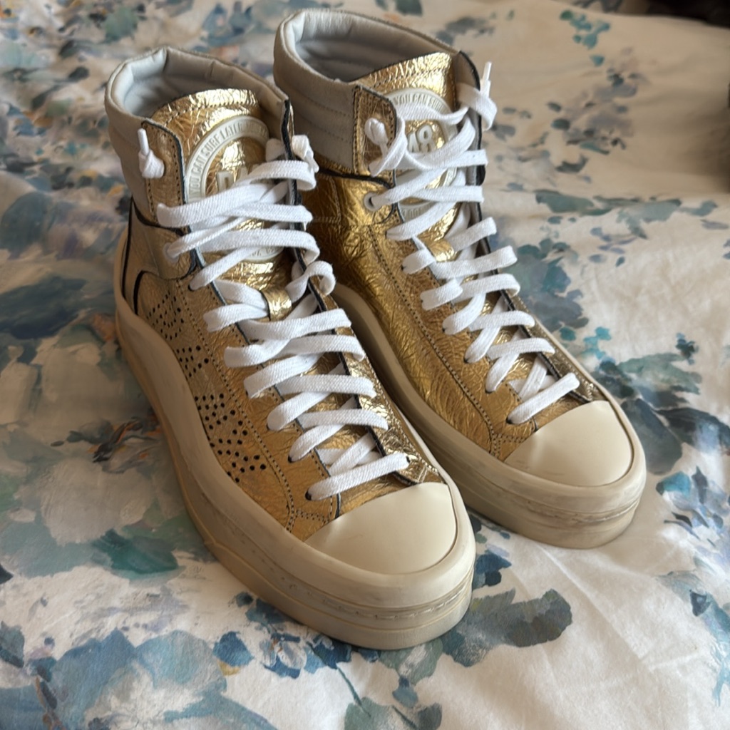 P448 Metallic Gold & White High-Top Sneakers